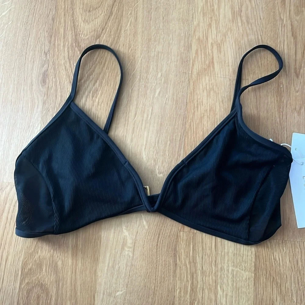 Lspace *** Macey top size large black ribbed mesh swim